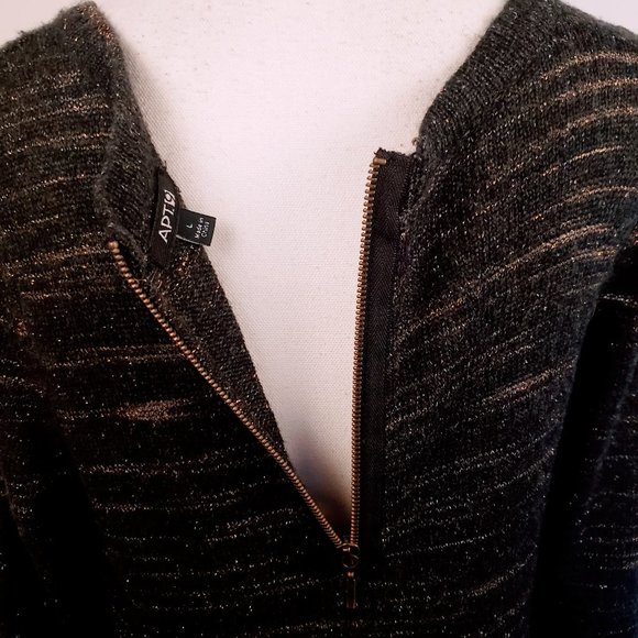 APT. 9 Sweater Dress, Black Gold Shimmery Sparkly Knit Soft Long Sleeve Career L - Picture 6 of 14